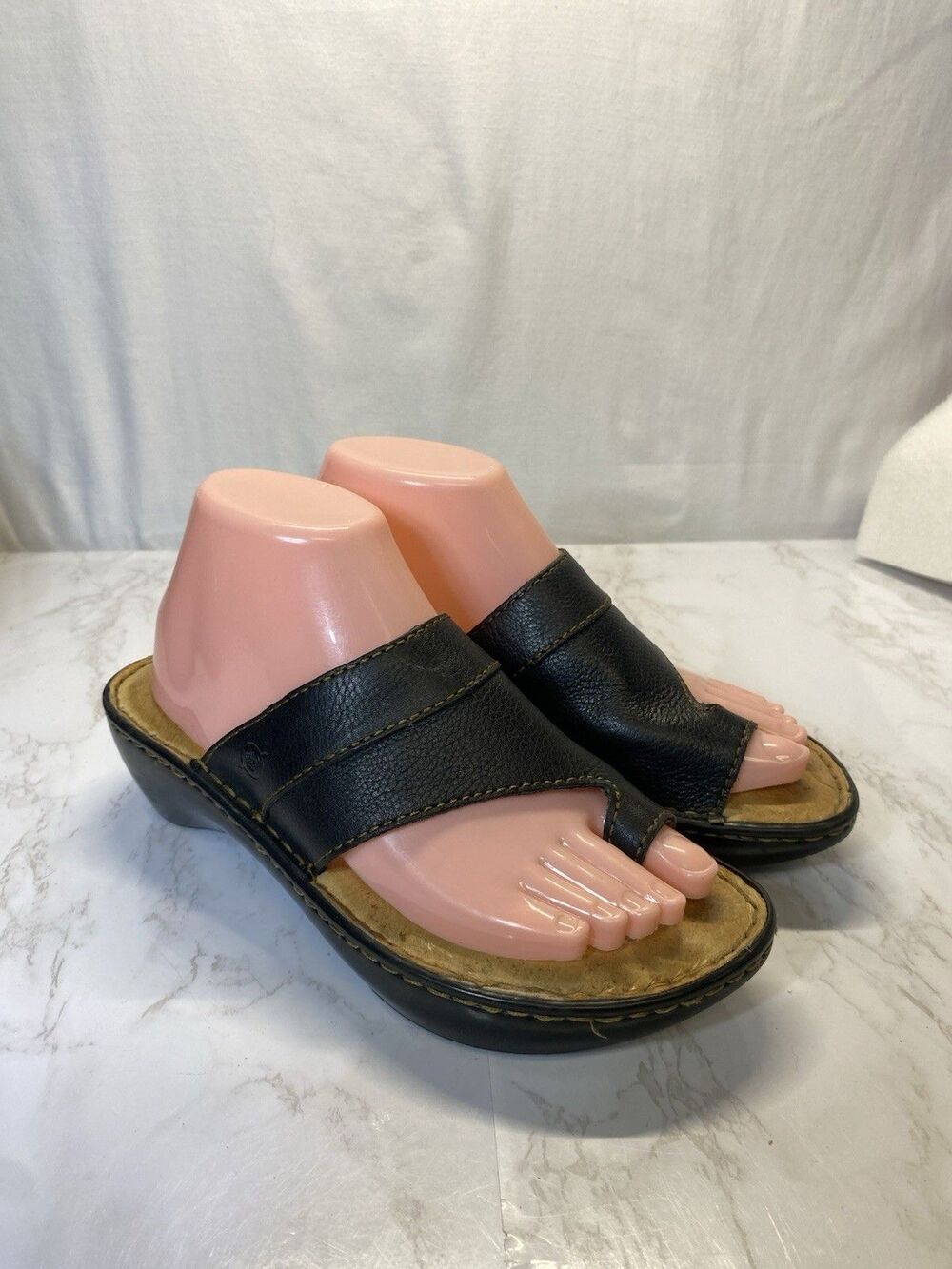 Born Womens Leather Wedge Thong Slide Sandals Size 8 Platform Boho Hippie